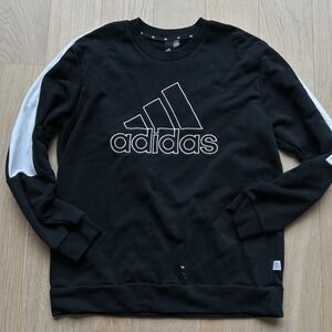 Adidas Sweatshirt Large Black‎ White Logo Raglan Crewneck Athletic Sportswear